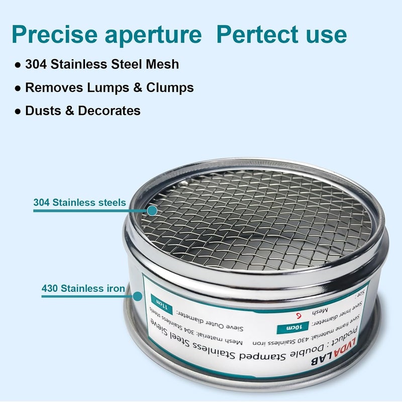 LVDALAB 304 Stainless Steel Mesh Lab Sieve, 6 Mesh(3.5mm) Aperture Test Sieve, 4inch(10cm) Economy Standard Analysis Sample Test Sieves for Industrial Laboratory Homes - Image 3
